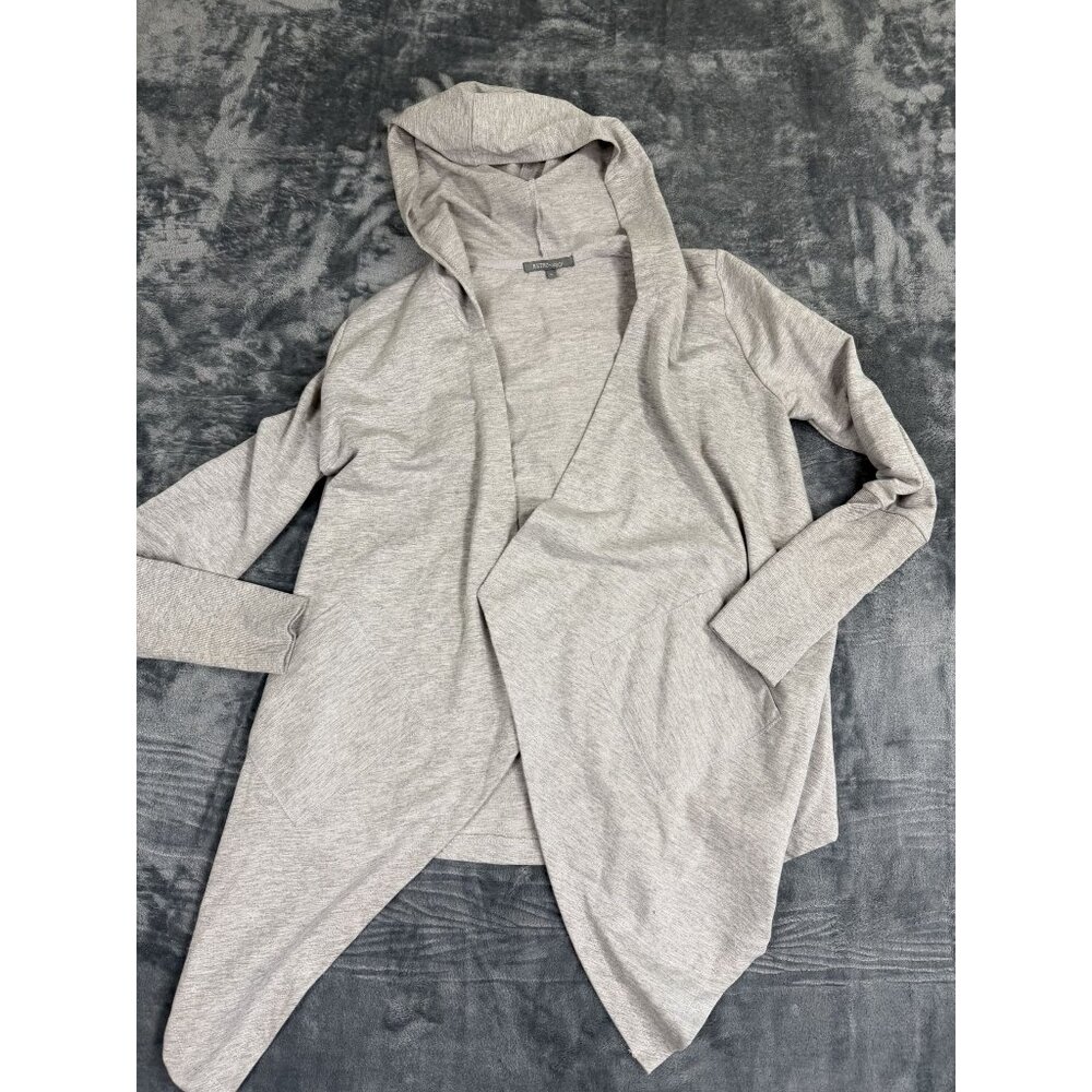 Retro-ology Womens S Open Front Lightweight Hooded Cardigan Gray